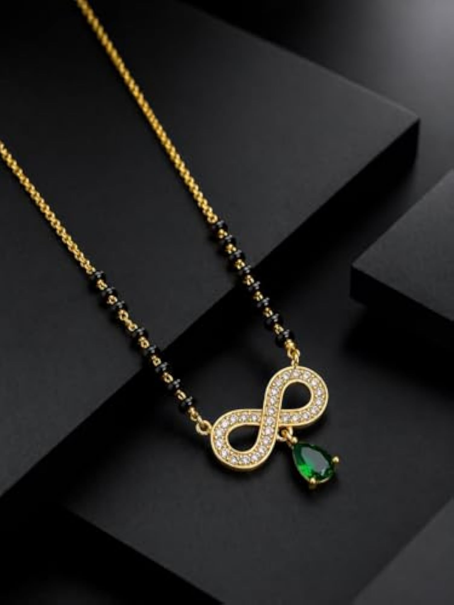 Women's Gold-Plated Infinity Design Mangalsutra with Black Beads